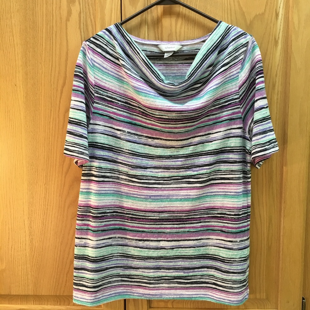 CJ Banks 100% Polyester striped cowl neck shirt